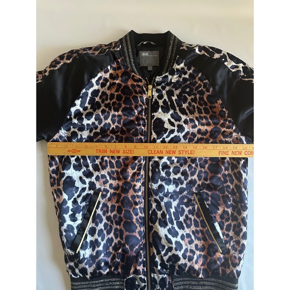 ASOS Leopard Print Bomber Jacket Black Gold Trim Full Zip Size Small‎ S Tucan - Picture 5 of 11